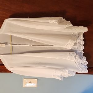Sheer white cardigan with lace edging large